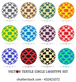 Flat textile logotype and emblem. Unusual templates logotype and badges for creativity and needlework. Circle logo vector set