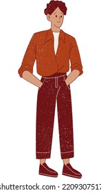 Flat Textured Dark Academia Boy Wearing Dress Shirt and Shoes Vector