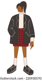 Flat Textured dark Academia Girl Wearing Blazer and Pencil Skirt Vector