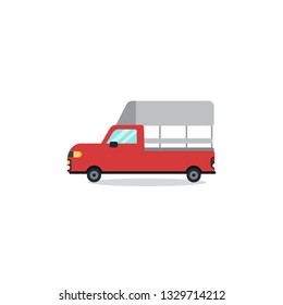 Flat Thai mini red truck cartoon design minimal with white background vector.Red truck flat design.Thai 
Minibus isolated background