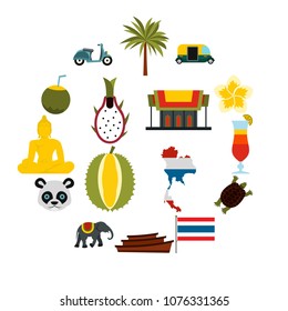 Flat Thailand icons set. Universal Thailand icons to use for web and mobile UI, set of basic Thailand elements isolated vector illustration