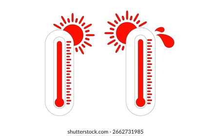 Iconos de termómetro plano que muestran calor extremo en tonos rojos.
