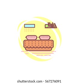 Flat thin line art style. Bedroom, interior,  vector illustration. Home areas