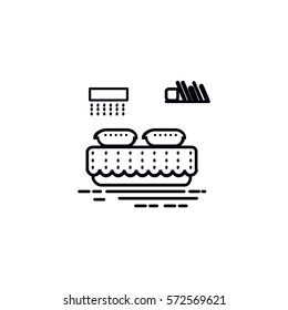 Flat thin line art style. Bedroom, interior, vector illustration. Home areas