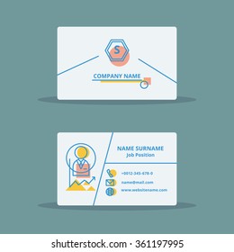 Flat thin line business name card template with user interface