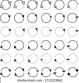 Flat and thin line circular arrow icons set, vector illustration