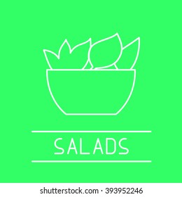 Flat thin line design icon illustration of green cuisine topic include salad, food or oriental cuisine. Perfect for web, print, infographic or presentation.