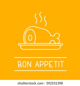 Flat thin line design illustration of food or menu topic include ham. Perfect for web, print, infographic or presentation. Taste hum icon logotype or illustration for menu or app button