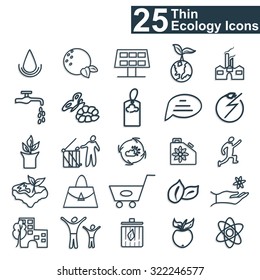 Flat thin line ecology icons with shadow