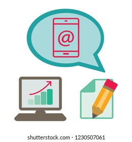 flat thin line icon smartphone with email sign