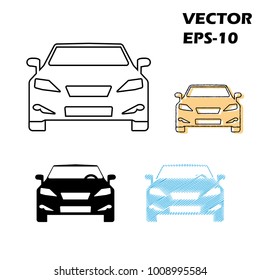 flat and thin line icons for car front,transportation,vector illustrations