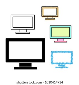 flat and thin line icons for computer screen,vector illustrations