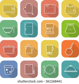 Flat thin line icons for Cooking and Kitchen