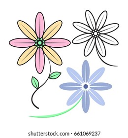 flat and thin line icons for flowers,vector illustrations