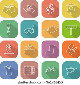 Flat thin line icons for Garden
