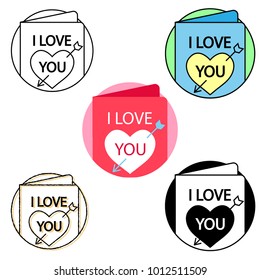 flat and thin line icons for Love letter,valentines card,vector illustrations