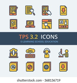 Flat thin line icons for Online education e-learning school. Vector EPS10 