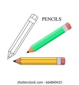 flat and thin line icons for pencils,vector illustrations