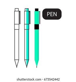 flat and thin line icons for pen,vector illustrations