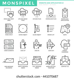 Flat thin line Icons set of  Website and Mobile Application UI for Web Development.  Simple mono linear pictogram pack stroke vector logo concept for web graphics.