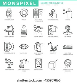 Flat thin line Icons set of Modern Technology. Pixel Perfect Icons. Simple mono linear pictogram pack stroke vector logo concept for web graphics.