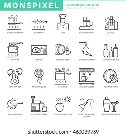 Flat thin line Icons set of Cooking and Bakery. Pixel Perfect Icons. Simple mono linear pictogram pack stroke vector logo concept for web graphics.