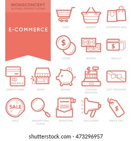 Flat thin line Icons set of Ecommerce for Mobile Application, Infographics, Logo and Websites. Pixel Perfect Icons.