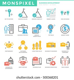 Flat thin line Icons set of Business Development. Pixel Perfect Icons. Simple mono linear pictogram pack stroke vector logo concept for web graphics.