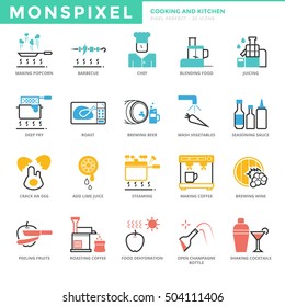 Flat thin line Icons set of Cooking and Bakery. Pixel Perfect Icons. Simple mono linear pictogram pack stroke vector logo concept for web graphics.