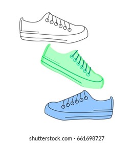 flat and thin line icons for shoes,vector illustrations
