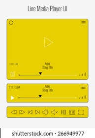 Flat thin line media player UI mobile app template with set of media icons