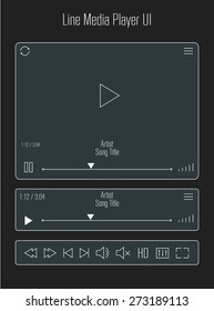 Flat thin line media player UI mobile app template with set of media icons