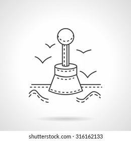 Flat thin line style sea directional buoy vector icon. Seascape with floating buoy and seagulls. Web design elements.