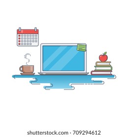 Flat thin line vector illustration of Creative Workspace