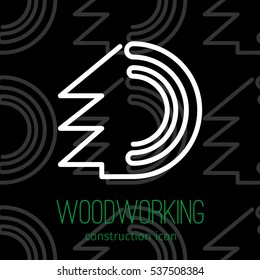 Flat thin linear vector icon in modern style on a theme of the forest industry. It can be used as logo for construction or sawmilling company. 