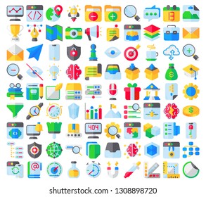 Flat Think Creative Icon Set. Contain 90 icons such as StartUp, Setting, Landing Page, SEO, Brainstorm and more. 24x24 pixel perfect.