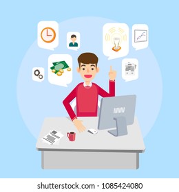 flat thinking   plan  time idea and money , working business man .