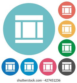 Flat three columns web layout icon set on round color background.
