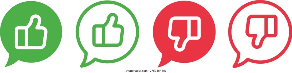 Pulgares planos hacia arriba y pulgares hacia abajo iconos vectoriales.