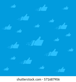 Flat thumbs up symbols on blue background. Networks concept for social media banners. Vector composition with white like cloud
