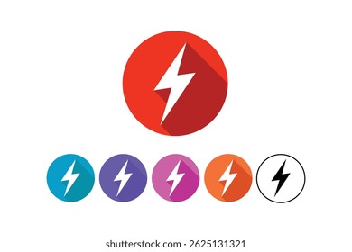 Flat Thunderbolt Power Icons Set, lightning power icon, high voltage icon design