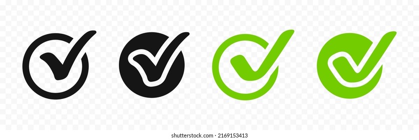 Flat tick icons. Tick icons set isolated on transparent background. Checkmark icon set. Checkmarks and ticks collection. Colored ticks. Vector graphic EPS 10