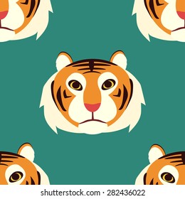 Flat tiger head seamless pattern