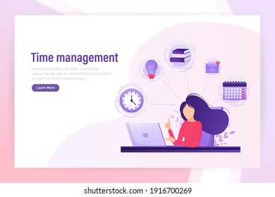 Flat time management for report design. Isometric vector illustration. Time management. Flat vector illustration. Organize agenda.