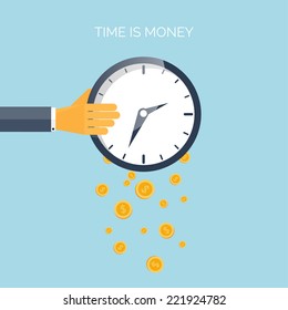 Flat time is money concept background. Money saving. Time management