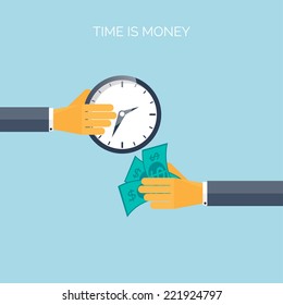 Flat time is money concept background. Money saving. Time management