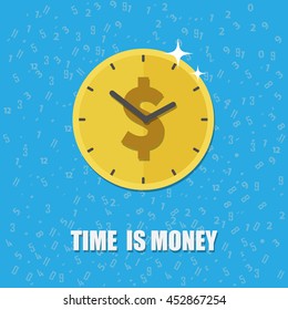 Flat time is money concept background 