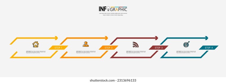 Vector de plantilla de diseño infográfico de línea de tiempo plana. 