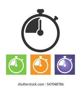 Flat timer icon set on rctangular color background.