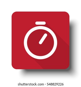 Flat Timer web icon on red button with drop shadow